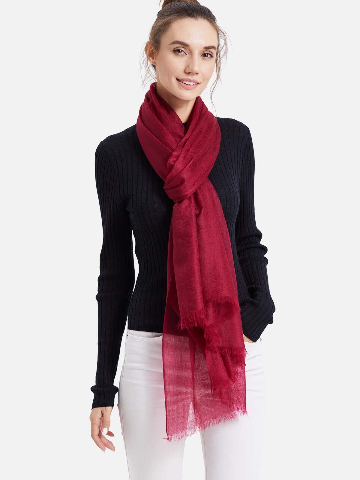 Featherlight Wine Red Cashmere Scarf