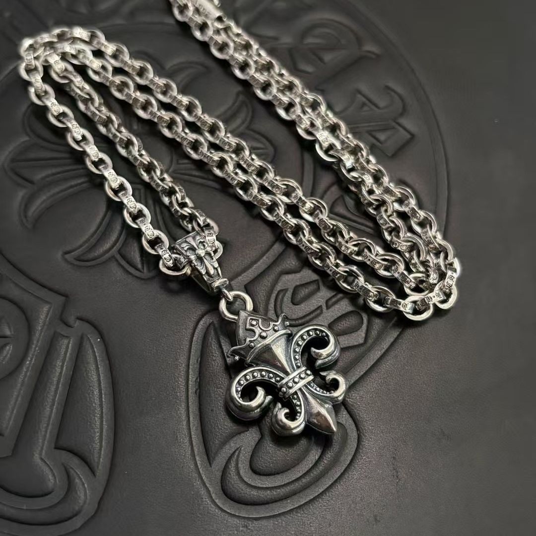 Chrome Hearts 925 silver big anchor crown letter necklace