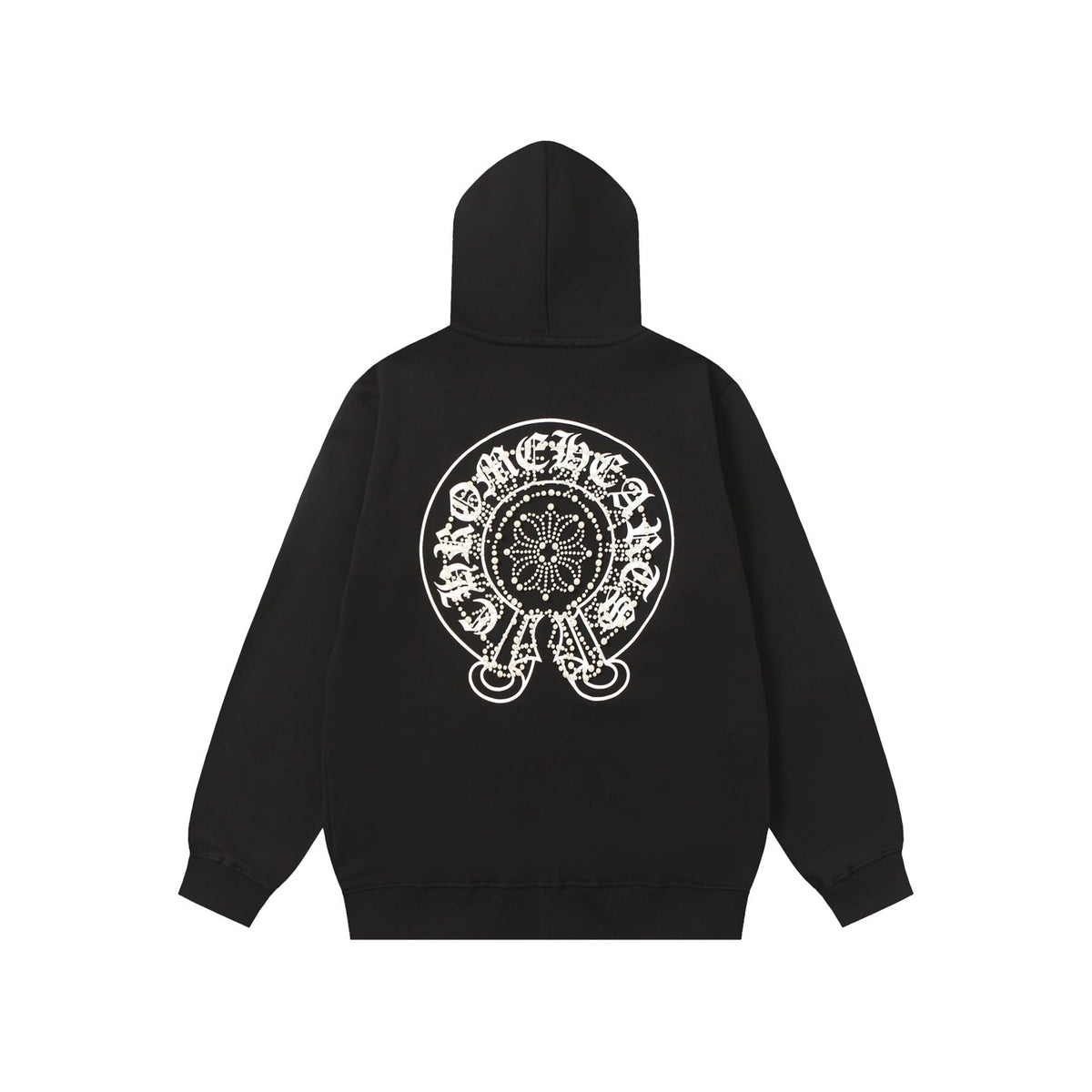 Chrome-Hearts Rhinestone Horseshoe Hoodie - Black Gothic Streetwear Sweatshirt 2601