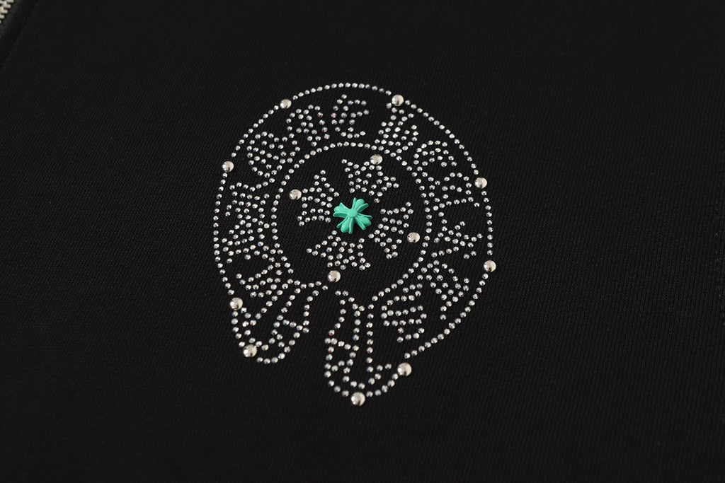 Chrome-Hearts Colorful Rhinestone Hoodie - Black Gothic Street Sweatshirt 2608