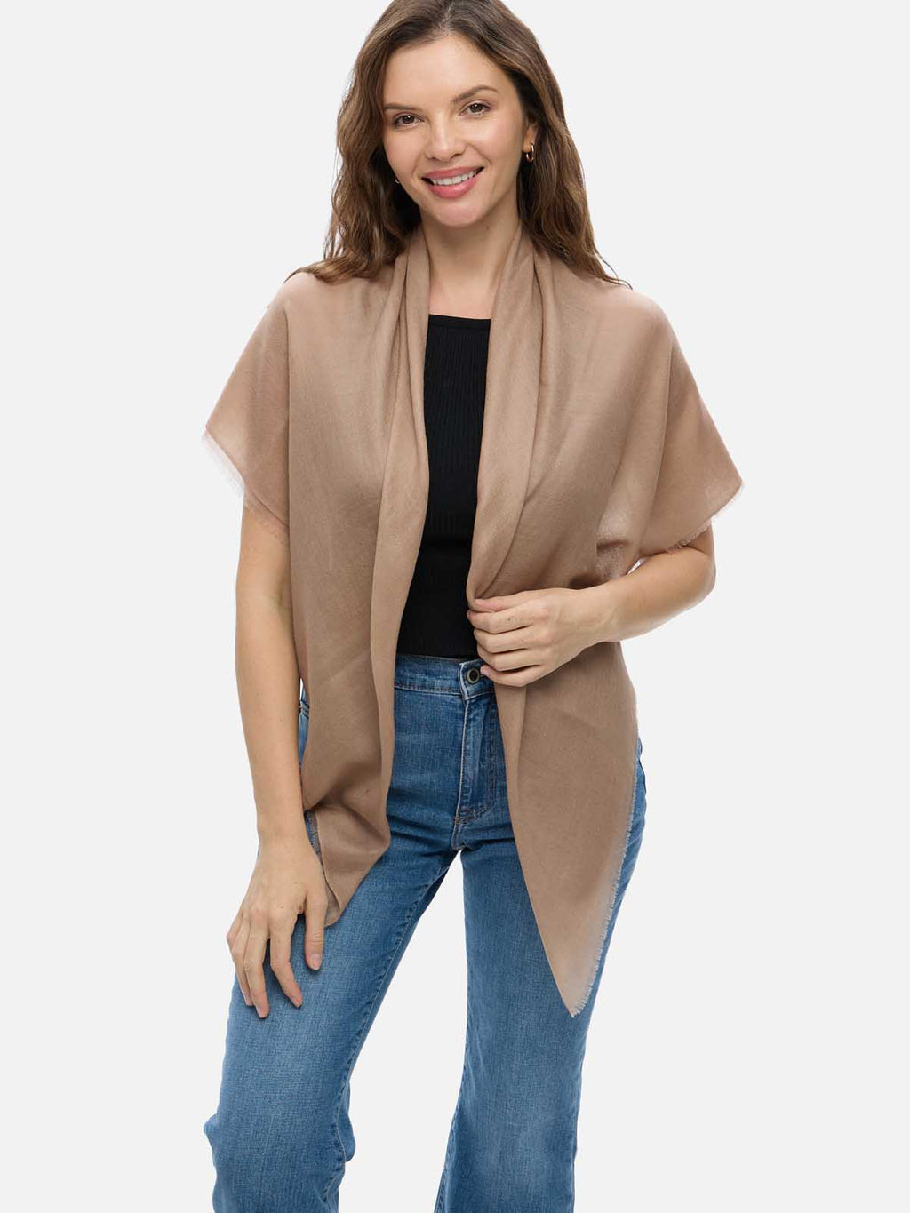 Square - Featherlight Solid Cashmere Scarf - Camel