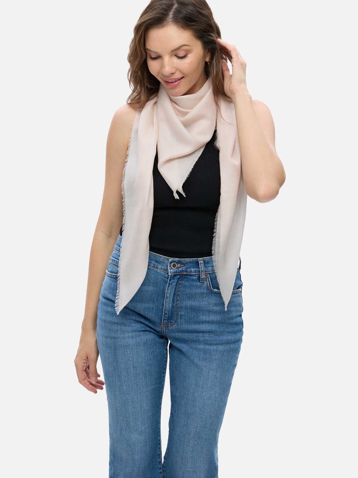Square - Featherlight Solid Cashmere Scarf - Ivory