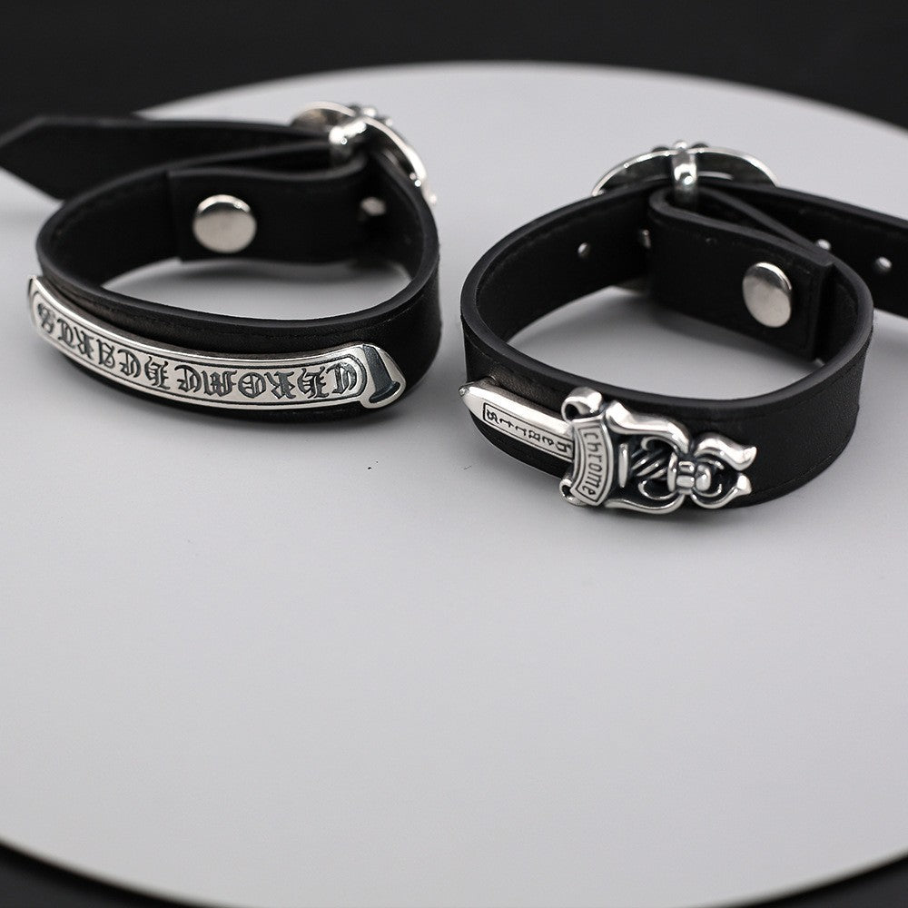 Chrome Hearts Cuff Plate Gunslinger Leather Bracelet For Men