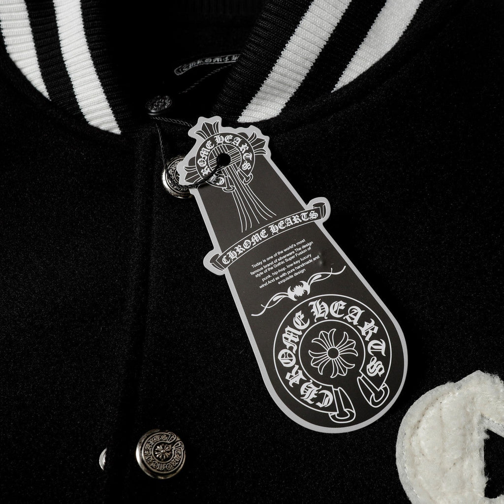 Chrome Hearts Varsity Jacket - Black White Gothic Baseball Coat 2206