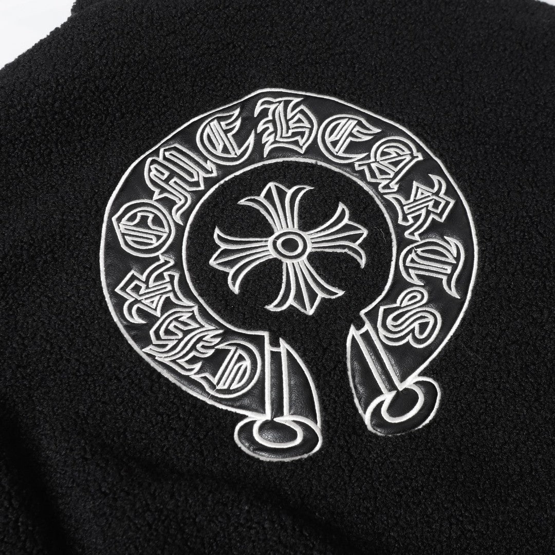 Chrome Hearts Horseshoe Embroidered Sherpa Jacket - Black Cream Gothic Coat 825