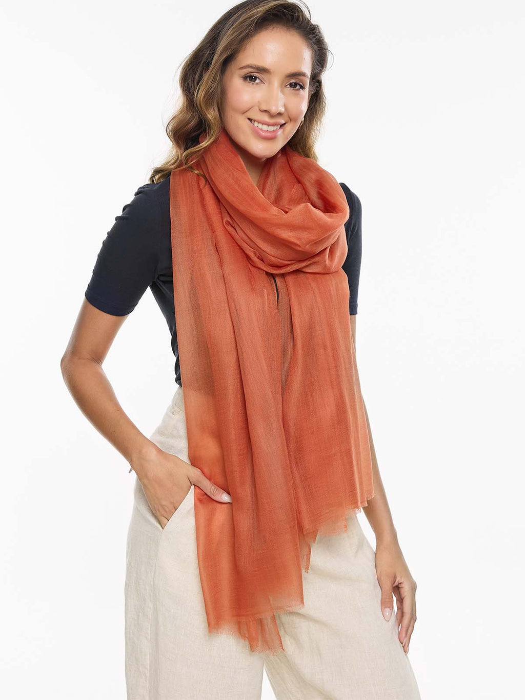 Featherlight Outrageous Orange Cashmere Scarf