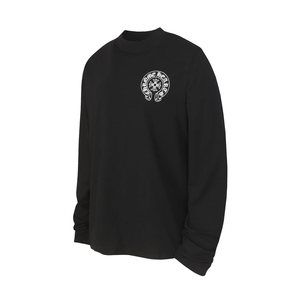 Chrome Hearts Logo Flag Long Sleeve Tee - Black White Gothic Street T-Shirt K2126