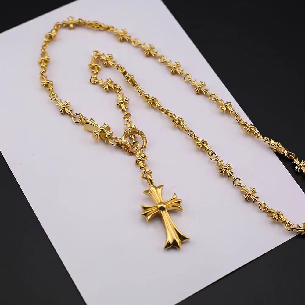 chrome hearts 22k gold S925 silver cross flower necklace