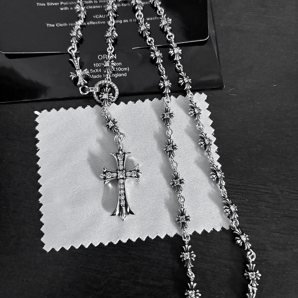 Chrome Hearts large and small cross inlaid with white diamond necklace