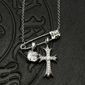 Chrome Hearts retro cube gemstone pin necklace