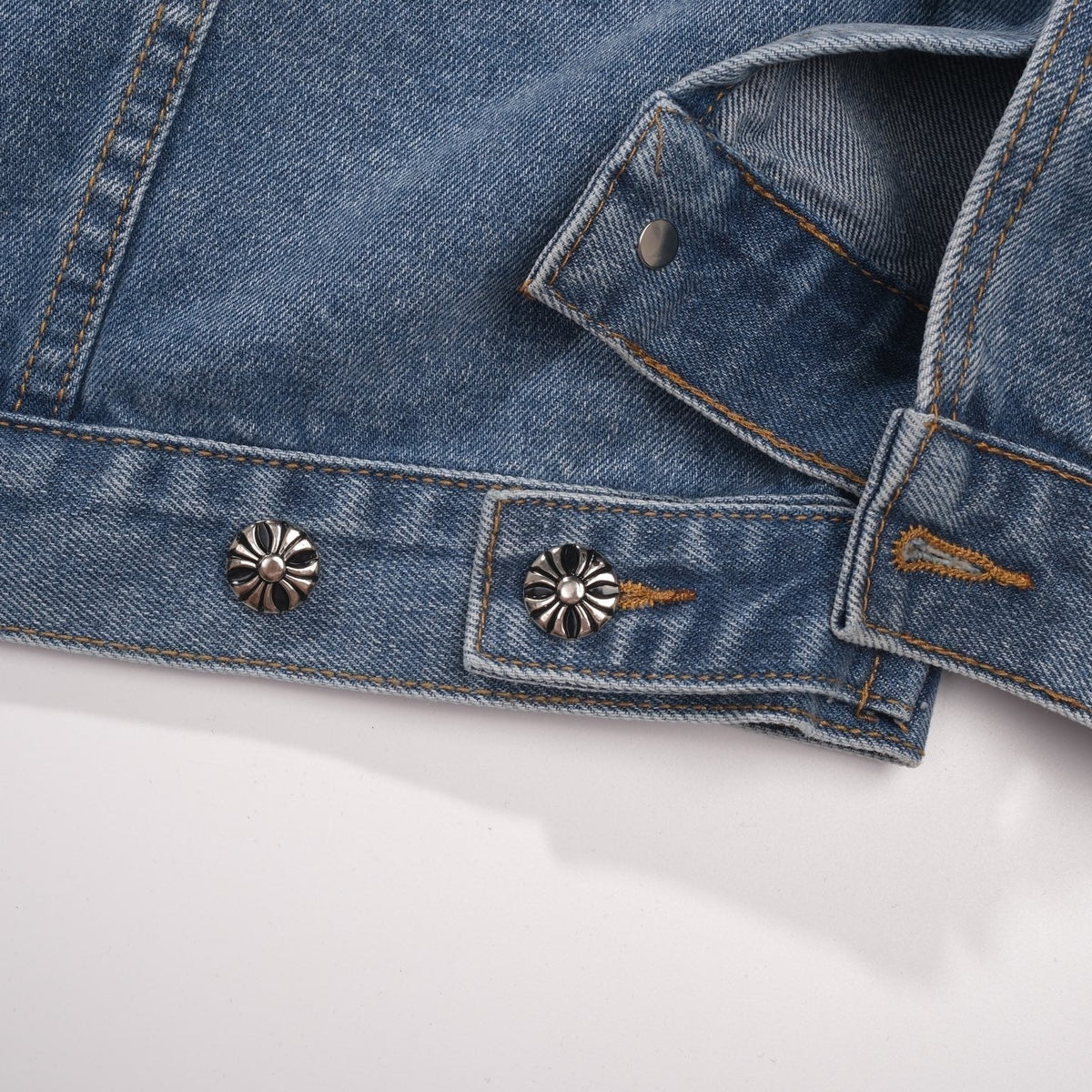 Chrome-Hearts Patchwork Denim Jacket - Vintage Blue Gothic Street Jacket 0789